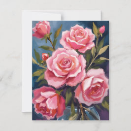 Rosa Bouquet in Rosa gehaucht Gemalt Dankeskarte