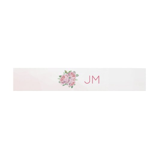 Rosa Bouquet Monogram Wedding Einladungsbanderole (Flach)