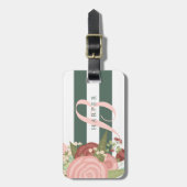 Rosa Bouquet und Grüne Streifen Individuelle Name Gepäckanhänger (Vorderseite vertikal)