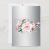 Rosa Bouquet und Silver Elegance Wedding RSVP Einladung (Rückseite)