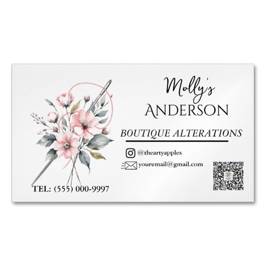 Rosa Boutique Nähen und Veränderungen Magnetische Visitenkarte (Vorderseite)