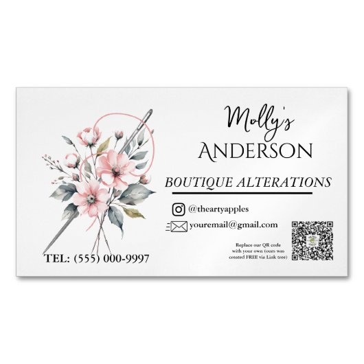 Rosa Boutique Nähen und Veränderungen Magnetische Visitenkarte (Vorderseite)
