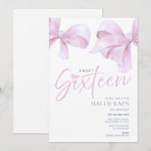 Rosa Bow 16 . Geburtstag Einladung, 16. Geburtstag Einladung (Vorne/Hinten)