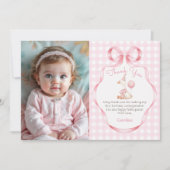 Rosa Bow Albern Gänse 1. Geburtstag Foto Dankeskarte (Vorderseite)