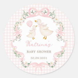 Rosa Bow Albern Gänse Coquette Floral Baby Dusche Runder Aufkleber