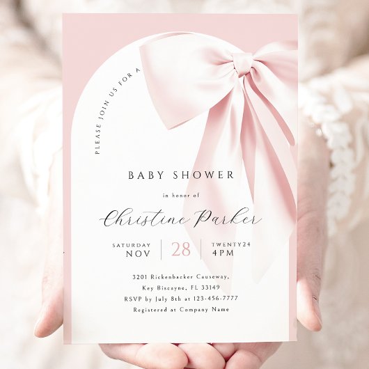 Rosa Bow Arch Baby Dusche Einladung