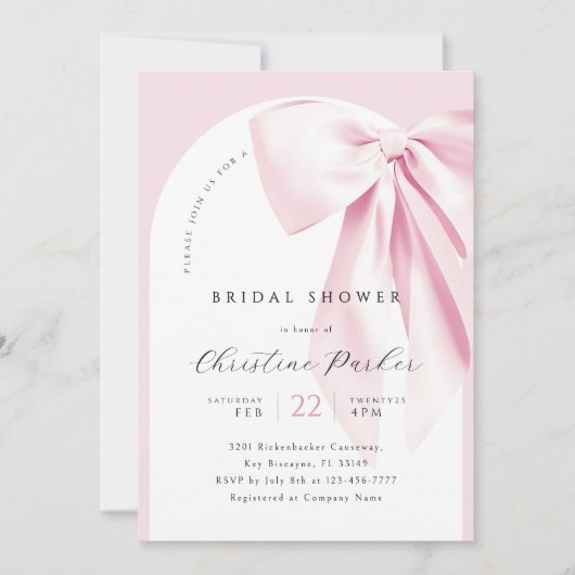 Rosa Bow Arch Bridal Dusche Einladung (Vorderseite)