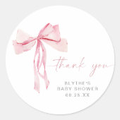Rosa Bow Baby Dusche Rundkleber Blush Ribbon Runder Aufkleber (Vorderseite)