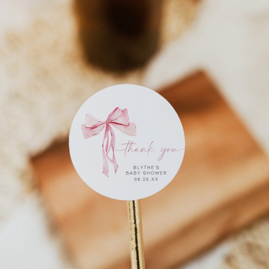 Rosa Bow Baby Dusche Rundkleber Blush Ribbon Runder Aufkleber
