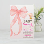 Rosa Bow Babydusche EinladungEinladung Einladung (Stehend Vorderseite)