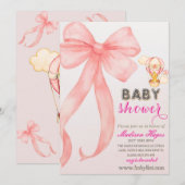 Rosa Bow Babydusche EinladungEinladung Einladung (Vorne/Hinten)
