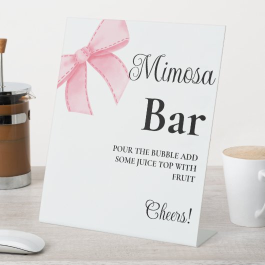 Rosa Bow Bachelorette Mimosa Bar Table Sign Sockelschild (In Situ)