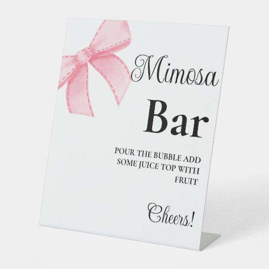 Rosa Bow Bachelorette Mimosa Bar Table Sign Sockelschild (Vorderseite)