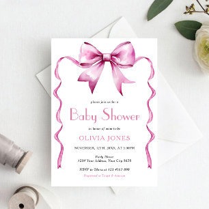 Rosa Bow Band Babydusche Einladung