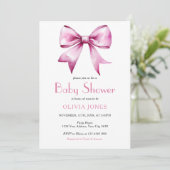 Rosa Bow Band Babydusche Einladung (Stehend Vorderseite)
