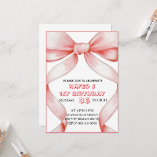 Rosa Bow Birthday Einladung, Girl Pink Geburtstag Einladung