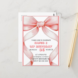 Rosa Bow Birthday Einladung, Girl Pink Geburtstag  Postkarte