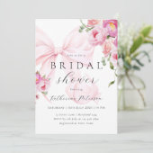 Rosa Bow Blumendusche Einladung (Stehend Vorderseite)