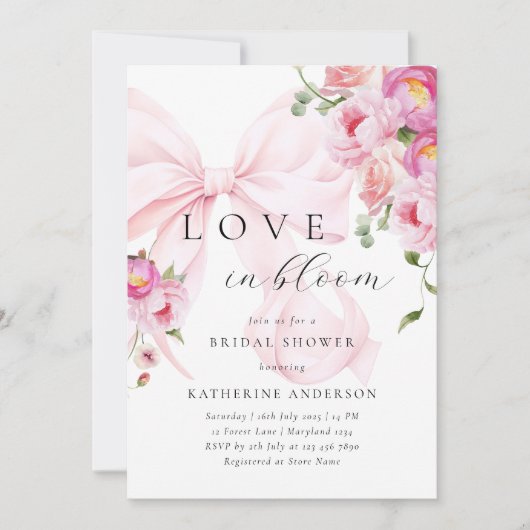 Rosa Bow Blumendusche Einladung (Vorderseite)