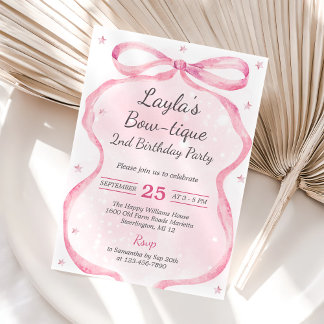 Rosa Bow Boutique 2. Geburtstag Party Einladung