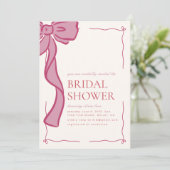 Rosa Bow Bridal Dusche Einladung (Stehend Vorderseite)