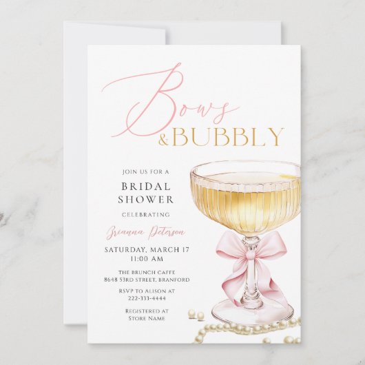 Rosa Bow Brunch & Bubbly Bridal Dusche Einladung (Vorderseite)