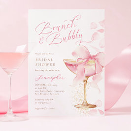 Rosa Bow Brunch und Bubbly Brautparty Einladung