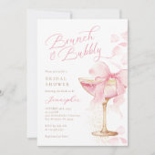 Rosa Bow Brunch und Bubbly Brautparty Einladung (Vorderseite)