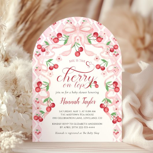 Rosa Bow Cherry Baby Dusche Einladung
