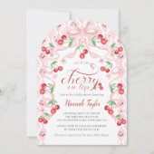 Rosa Bow Cherry Baby Dusche Einladung (Vorderseite)