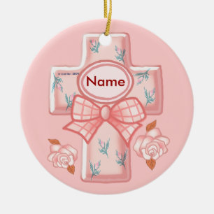 Rosa Bow Christliche Kreuzverzierung Keramik Ornament