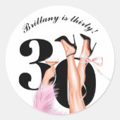 Rosa Bow & Cocktails Coquette Modern 30. Geburtsta Runder Aufkleber (Vorderseite)