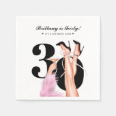 Rosa Bow & Cocktails Coquette Modern 30. Geburtsta Serviette (Vorderseite)