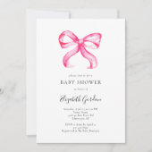 Rosa Bow Coquette Babydusche Elegant Minimal Einladung (Vorderseite)