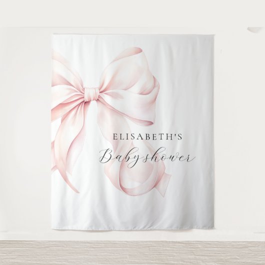 Rosa Bow Coquette Babydusche Hintergrund Wandteppich (Vorderseite)