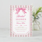 Rosa Bow Coquette Brautparty Einladung (Stehend Vorderseite)
