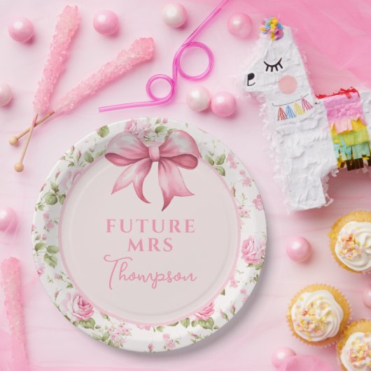 Rosa Bow Coquette Brautparty | Frau Future Pappteller (Party)