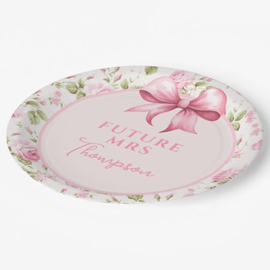 Rosa Bow Coquette Brautparty | Frau Future Pappteller (Schrägansicht)