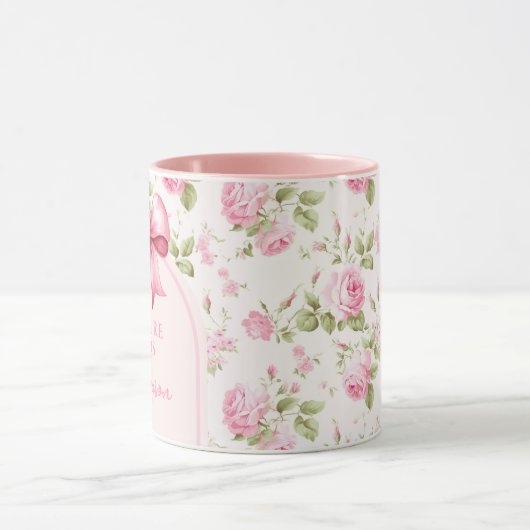 Rosa Bow Coquette Brautparty | Frau Future Tasse (Zentrum)