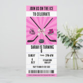 Rosa Bow Coquette Eishockey Ticket Geburtstag Einladung (Stehend Vorderseite)