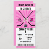 Rosa Bow Coquette Eishockey Ticket Geburtstag Einladung (Vorne/Hinten)