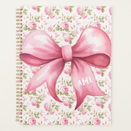 Rosa Bow Coquette Hütte Rose Monogramm Planer (Vorderseite)
