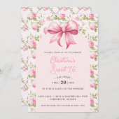 Rosa Bow Coquette Sweet 16 Einladung (Vorne/Hinten)
