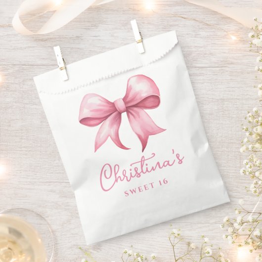 Rosa Bow Coquette Sweet 16 Geschenktütchen (Ausgeschnitten)