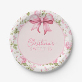 Rosa Bow Coquette Sweet 16 Pappteller