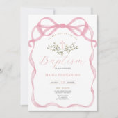 Rosa Bow Cross Wildblumen Taufe Einladung (Vorderseite)