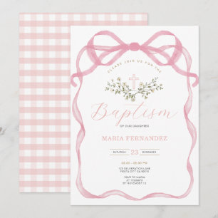 Rosa Bow Cross Wildblumen Taufe Einladung