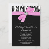 Rosa Bow Diamond Herz Zebra Süß 16 Einladung (Vorderseite)