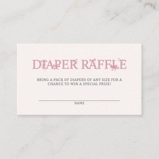 Rosa Bow Diaper Raffle Baby Dusche Begleitkarte (Vorderseite)