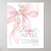 Rosa Bow Diaper Raffle Floral Baby Dusche Poster (Vorne)